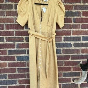 Moon River Mustard Yellow Button-Front Midi Dress